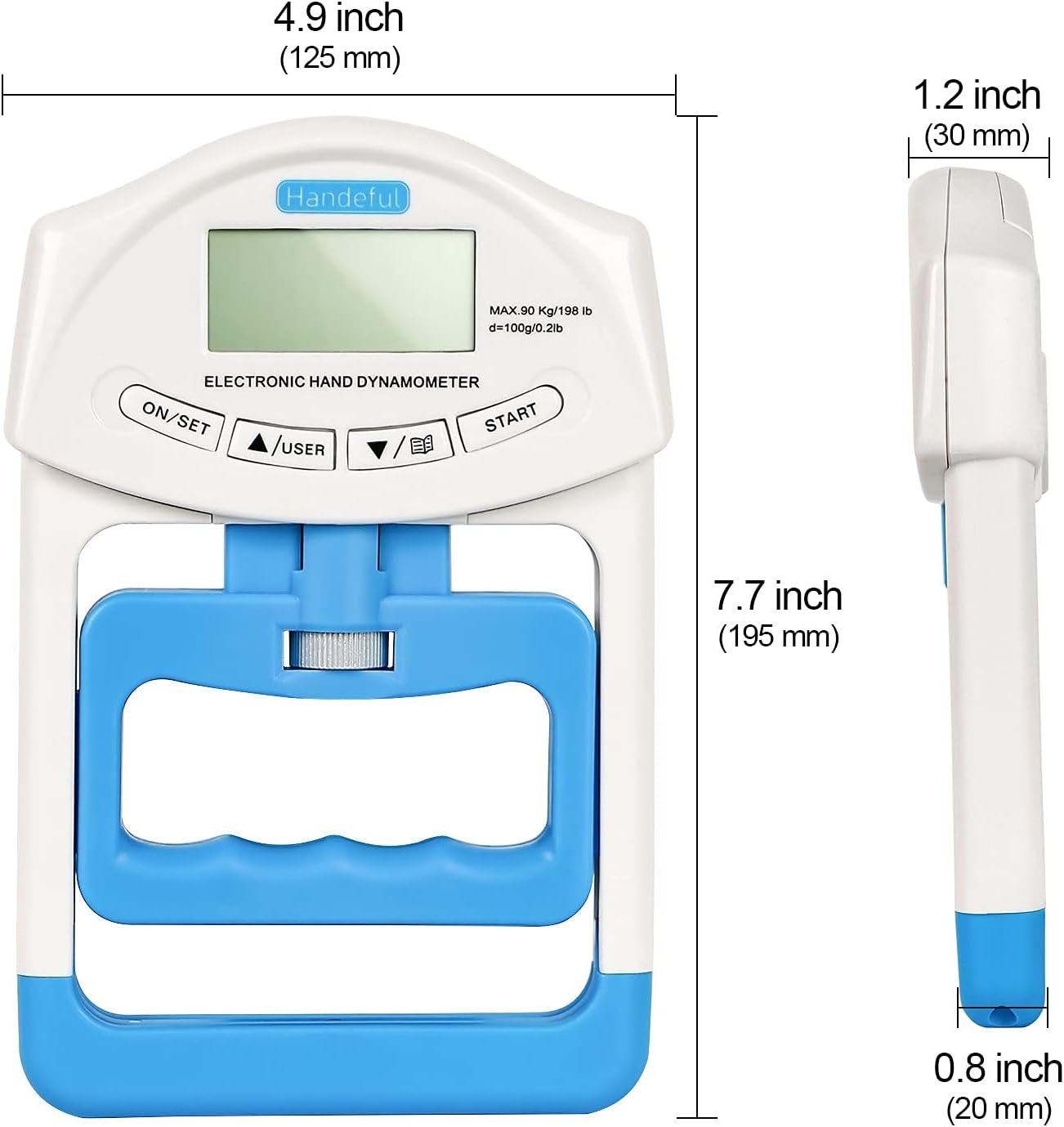 Hand Dynamometer Grip Strength Trainer - Electronic Hand Grip Strength Tester Grip Strengthener Hand Exerciser Meter Digital Hand Grip Training Gauge 198Lbs / 90Kgs
